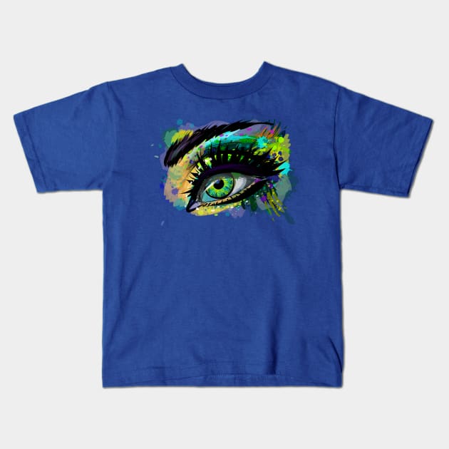 female eye splash watercolor Kids T-Shirt by Mako Design 